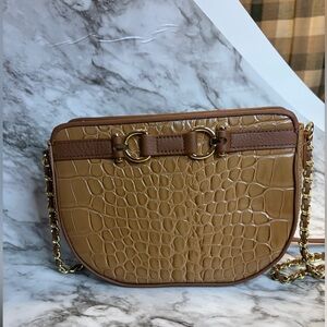 100% leather, Crocodile‎ embossed 🐊 Brown Embossed Crossbody Bag by Talbots
